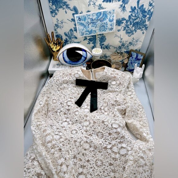 🆕 BRONX & BANCO 🧿 NWOT Courtney Long Sleeve White Lace Mini Dress - Size XL/10 - Picture 2 of 16